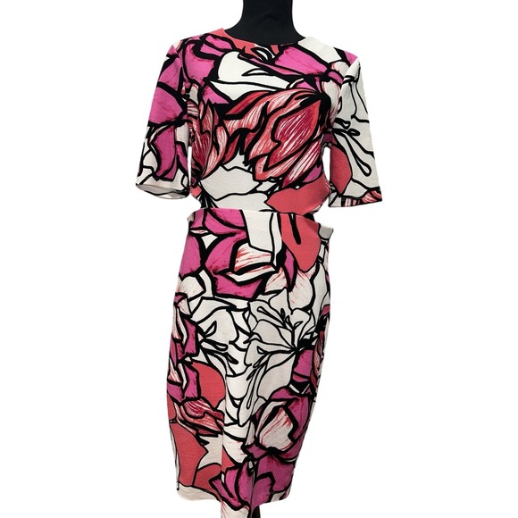 Bisou Bisou Dresses & Skirts - Bisou Bisou Multicolored Floral Dress With Cut Out Sides Women's Size 10